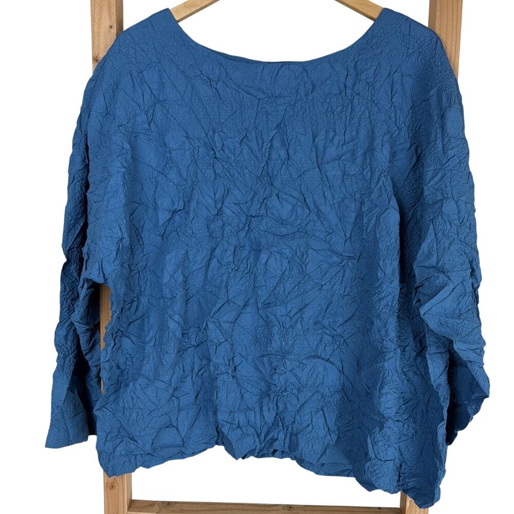 NWT Liv by Habitat Blue Crinkled Ocean Drop Sleeve Blouse Top S